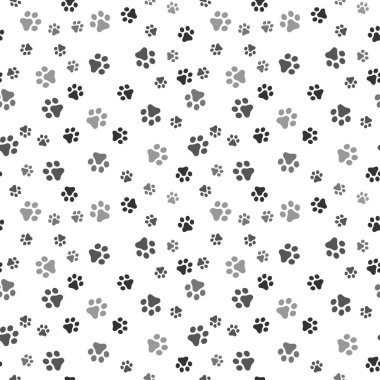 Köpek pençe Dikişsiz desen vektör ayak izi yavru kedi köpek yavrusu döşeme arka plan tekrar duvar kağıdı izole karikatür çizim beyaz - vektör çizim