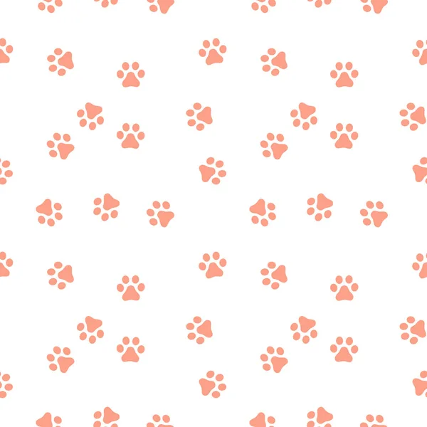 Dog Paw seamless pattern vector footprint kitten puppy tile coral color background repeat wallpaper cartoon isolated illustration white - Vector illustration