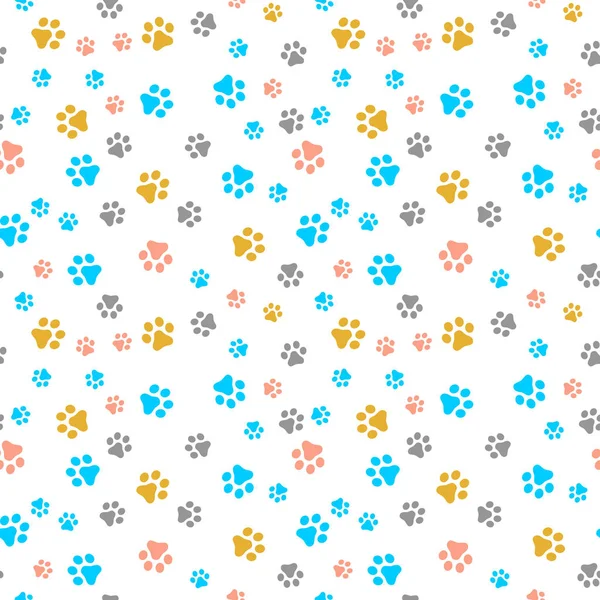 Dog Paw seamless pattern vector footprint kitten puppy tile colorful background repeat wallpaper cartoon isolated illustration white - Vector