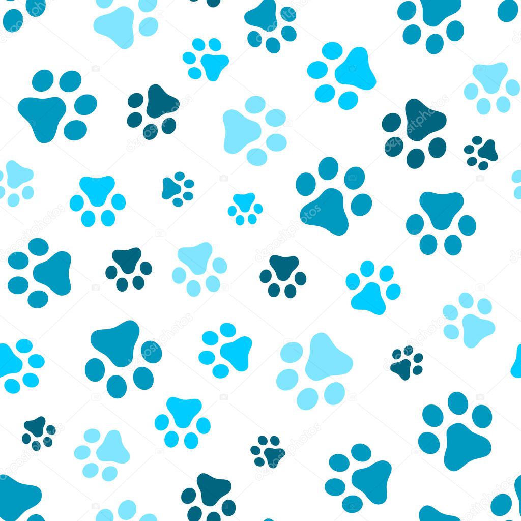 Dog Paw Seamless Pattern Vector Footprint Kitten Puppy Tile Blue