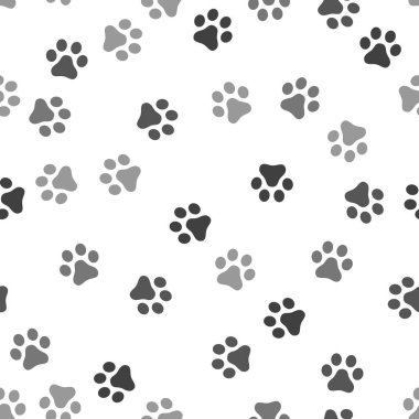 Köpek pençe Dikişsiz desen vektör ayak izi yavru kedi köpek yavrusu döşeme arka plan tekrar duvar kağıdı izole karikatür çizim beyaz - vektör çizim