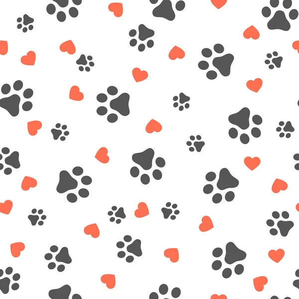 Dog Paw Seamless Pattern Hearts Vector Footprint Kitten Puppy Heart — Stock Vector