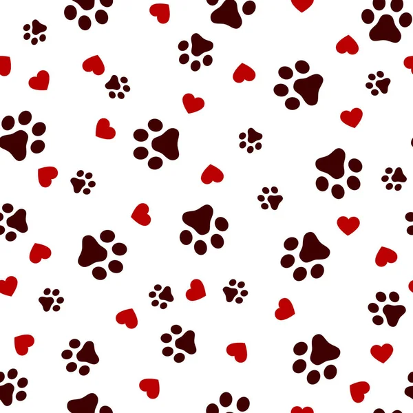 Σκύλος Πόδι Χωρίς Ραφή Πρότυπο Καρδιές Διάνυσμα Αποτύπωμα Κουτάβι Γατάκι — Διανυσματικό Αρχείο
