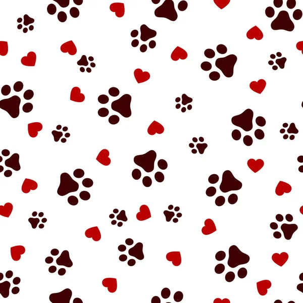 Köpek pençe kalpler vektör ayak izi yavru kedi köpek yavrusu kalp döşeme arka plan tekrar duvar kağıdı karikatür ile Dikişsiz desen illüstrasyon beyaz - vektör illüstrasyon izole