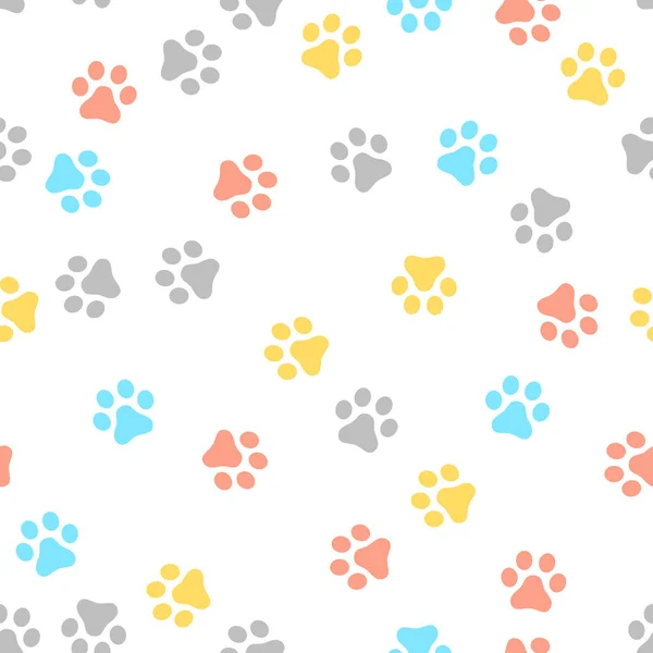 Dog Paw seamless pattern vector footprint kitten puppy tile colorful background repeat wallpaper cartoon isolated illustration white - Vector