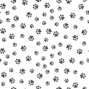 Köpek pençe Dikişsiz desen vektör ayak izi yavru kedi köpek yavrusu döşeme arka plan tekrar duvar kağıdı izole karikatür çizim beyaz - vektör çizim