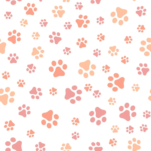 Dog Paw seamless pattern vector footprint kitten puppy tile coral color background repeat wallpaper cartoon isolated illustration white - Vector illustration