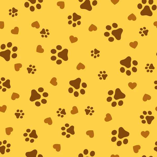 Σκύλος Πόδι Χωρίς Ραφή Πρότυπο Αποτύπωμα Γατάκι Κουτάβι Κεραμίδι Κίτρινο — Διανυσματικό Αρχείο