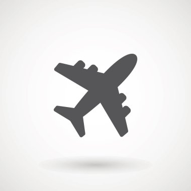 Uçak simgesi. Uçuş taşıma sembolü, uçak, sinek airctaft, havacılık tatil illüstrasyon. Simge sağlam tasarlamak, beyaz - vektör izole piktogram seyahat