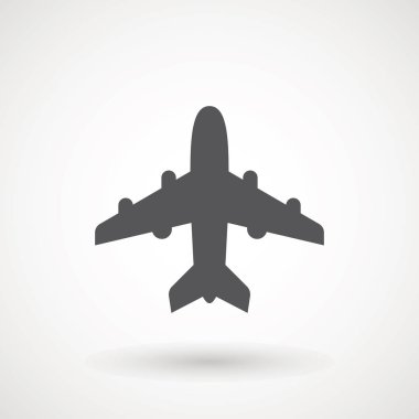 Uçak simgesi. Uçuş taşıma sembolü, uçak, sinek airctaft, havacılık tatil illüstrasyon. Simge sağlam tasarlamak, beyaz - vektör illüstrasyon izole piktogram seyahat