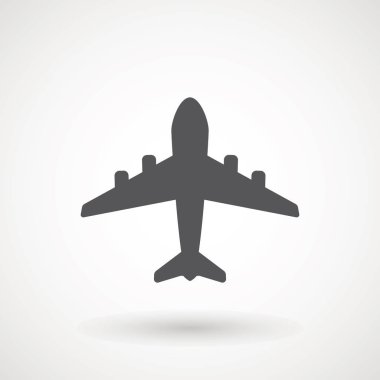 Uçak simgesi. Uçuş taşıma sembolü, uçak, sinek airctaft, havacılık tatil illüstrasyon. Simge sağlam tasarlamak, beyaz - vektör illüstrasyon izole piktogram seyahat