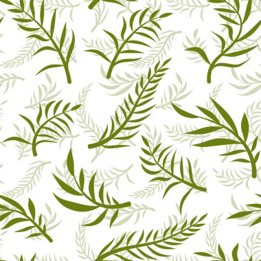 Tropikal vektör yeşil Dikişsiz desen beyaz arka plan yaprakları. Egzotik duvar kağıdı. Floral Dikişsiz desen-vektör.