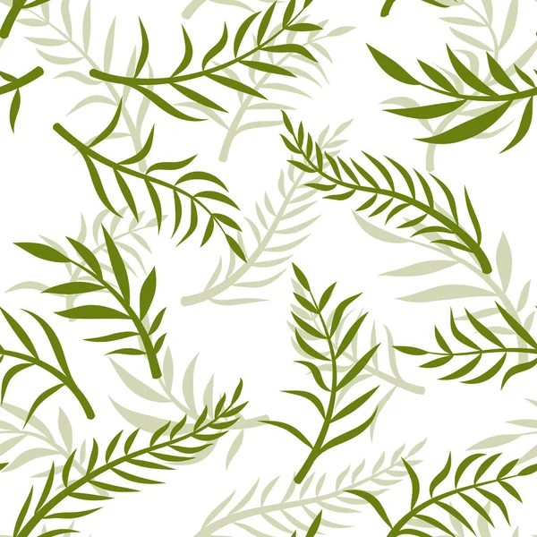 Vetor tropical verde deixa padrão sem costura fundo branco. Papel de parede exótico. Padrão sem costura floral - Vector . —  Vetores de Stock