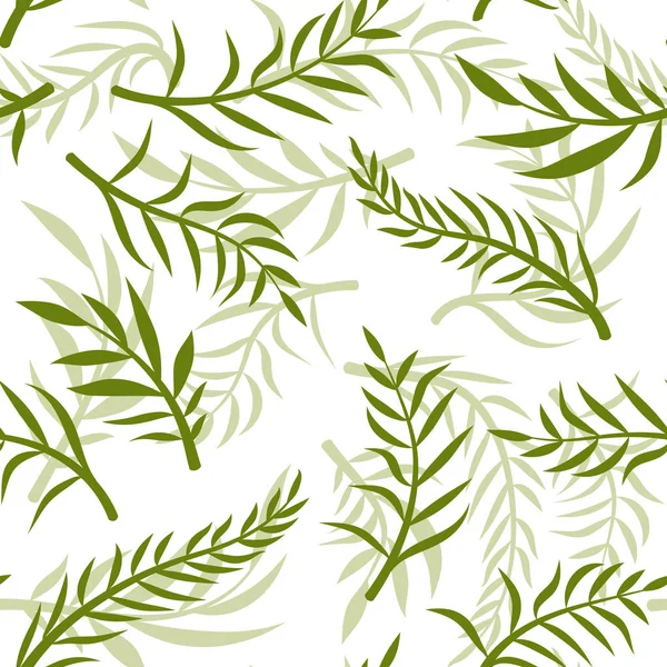 Tropical vector verde hojas patrón sin costura fondo blanco. Papel pintado exótico. Patrón sin costura floral - Vector . — Vector de stock