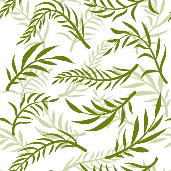 Vecteur tropical feuilles vertes motif sans couture fond blanc. Papier peint exotique. Motif floral sans couture - vecteur . — Image vectorielle