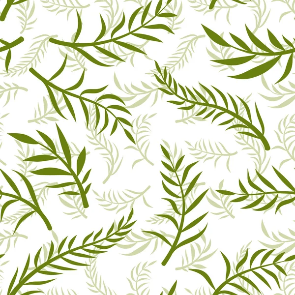 Vetor tropical verde deixa padrão sem costura fundo branco. Papel de parede exótico. Padrão sem costura floral - Vector . — Vetor de Stock