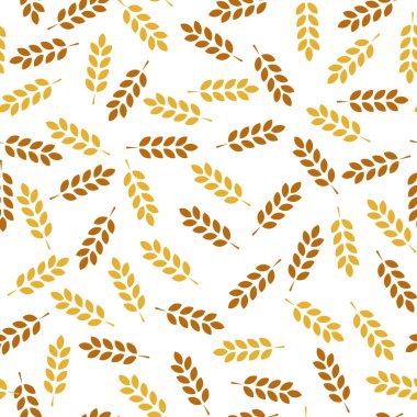 Buğday pürüzsüz desen. Buğday kulağı siluetleriyle kusursuz bir desen. Tam tahıl, doğal, organik arkaplan fırın paketi, ekmek ürünleri. Vektör çizimi. Mısır dokusu. - Vektör