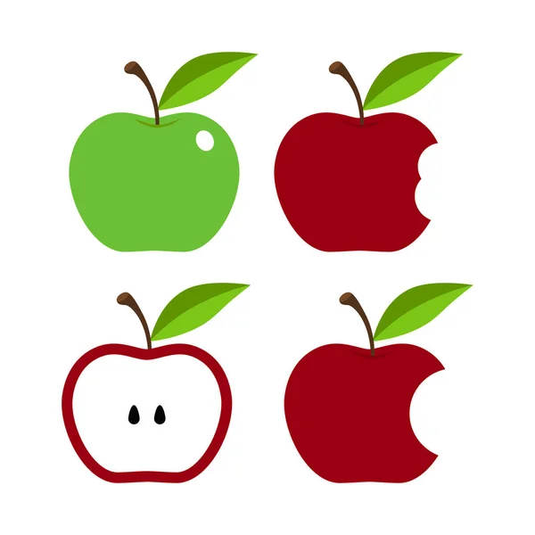 Maçã vermelha, núcleo de maçã, mordido, ícones de meio vetor - Vetor —  Vetores de Stock