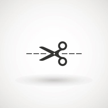 Makasla kesme hatları simgesi. Kesme Makası simgesi. Vektör çizim. Beyaz arka plan üzerinde izole. Web tasarım öğesi.