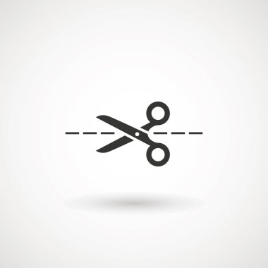 Makasla kesme hatları simgesi. Kesme Makası simgesi. Vektör çizim. Beyaz arka plan üzerinde izole. Web tasarım öğesi.