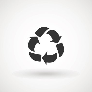 geri dönüşüm okları simge simgesi. Geri Dönüştürülebilir Rozet. Geri dönüşüm işareti. Siyah düz tasarım. Vektör İllüstrasyonu.