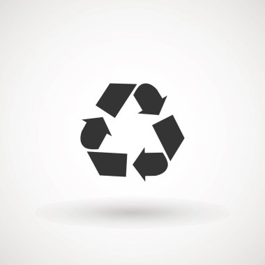 geri dönüşüm okları simge simgesi. Geri Dönüştürülebilir Rozet. Geri dönüşüm işareti. Siyah düz tasarım. Vektör İllüstrasyonu.