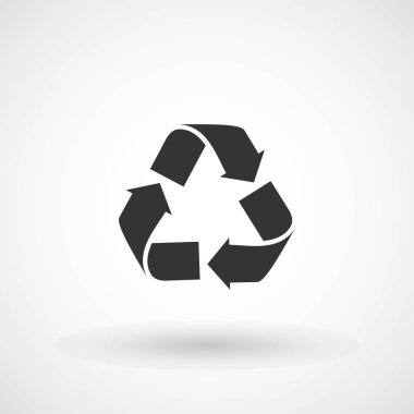 geri dönüşüm okları simge simgesi. Geri Dönüştürülebilir Rozet. Geri dönüşüm işareti. Siyah düz tasarım. Vektör İllüstrasyonu.