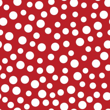 Kırmızı polka nokta sorunsuz. Renk kaotik desen daire. Noktalar Dikişsiz desen. Uğur böceği deseni. Dikişsiz vektör.
