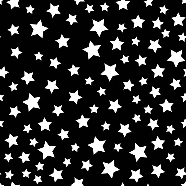 Patrón sin costuras estrella. Fondo retro blanco y negro. Elementos caóticos. Textura de forma geométrica abstracta. Efecto del cielo. Plantilla de diseño para papel pintado, envoltura, textil. Ilustración vectorial — Vector de stock