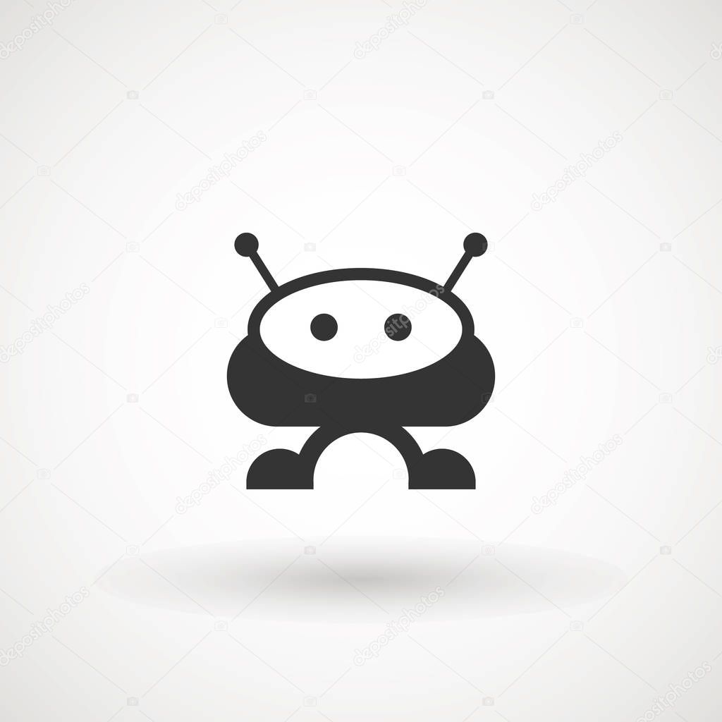 Bot icon. Cute smiling robot. Vector modern line character illustration isolated on white background. Outline robot sign design. Virtual online support. Artificial Intelligence AI