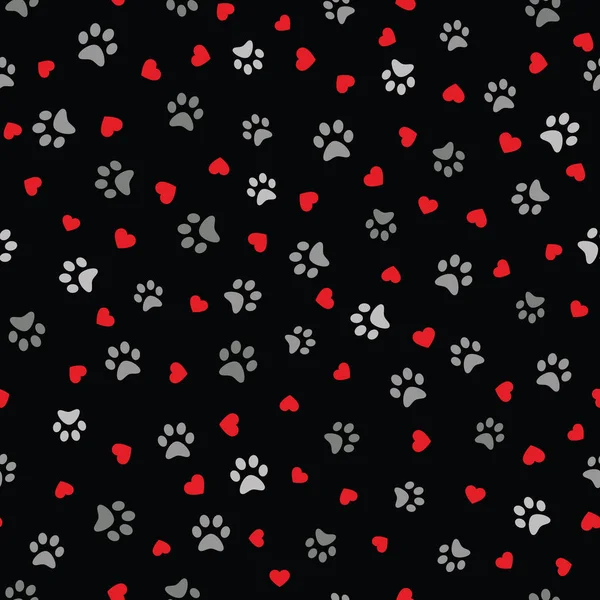Köpek pençe kalpler vektör ayak izi yavru kedi köpek yavrusu kalp döşeme arka plan tekrar duvar kağıdı karikatür ile Dikişsiz desen illüstrasyon beyaz - vektör illüstrasyon izole.