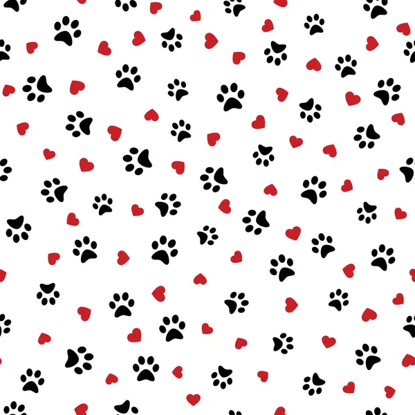 Patte de chien motif sans couture avec des coeurs empreinte vectorielle chaton coeur de chiot carreau fond répéter dessin animé isolé illustration blanc - Illustration vectorielle . — Image vectorielle