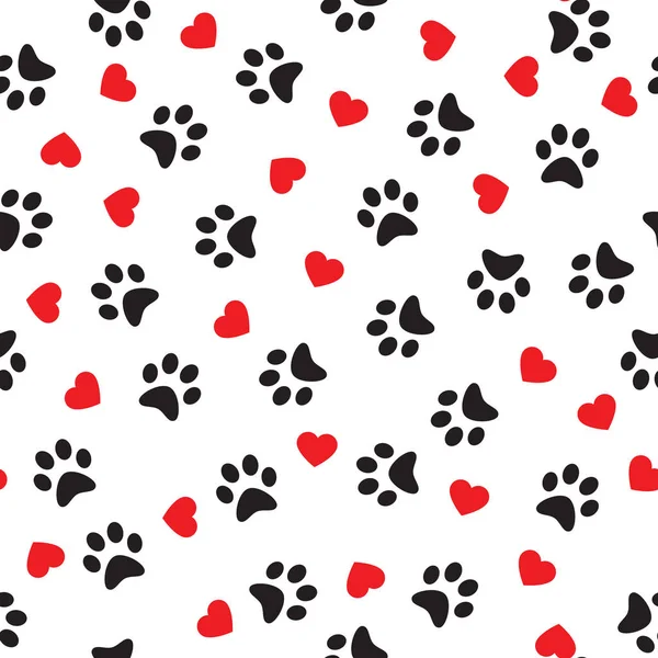 Dog Paw padrão sem costura com corações vetor pegada gatinho filhote de cachorro coração azulejo fundo repetir papel de parede desenho animado isolado ilustração branco - ilustração vetorial . —  Vetores de Stock