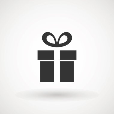 Kurdele simgesi ile hediye kutusu, hediye kartı simge vektör. Beyaz arka planda trendy düz tasarım tarzı. vektör işareti, piktogram sembolü, logo illüstrasyon.