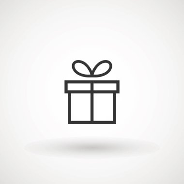 Kurdele simgesi ile hediye kutusu, hediye kartı simge vektör. Beyaz arka planda trendy düz tasarım tarzı. vektör işareti, doğrusal stil piktogram sembol, logo illüstrasyon.
