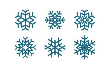 Mavi kar taneleri yeni yıl vektör tasarımı ayarlayın. beyaz arka plan üzerinde mavi kar taneleri kümesi.
