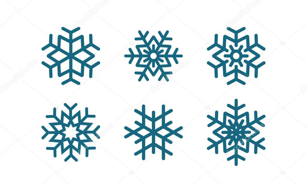 Blue snowflakes set new year vector design. set of blue snowflakes on white background