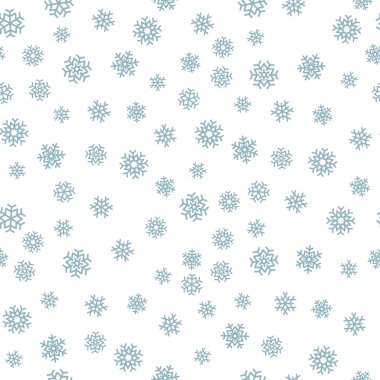 Kar tanesi seamless modeli. Beyaz arka plan üzerinde kar. Soyut duvar kağıdı, dekorasyon sarma. Sembol kış, neşeli Noel tatili, mutlu yeni yıl kutlama vektör çizim.