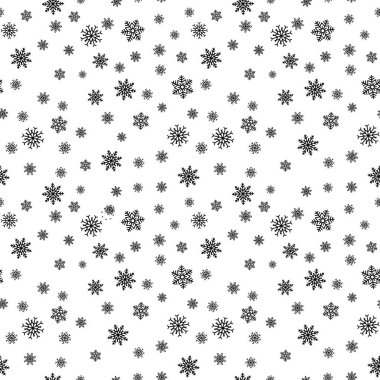 Kar tanesi seamless modeli. Beyaz arka plan üzerinde kar. Soyut duvar kağıdı, dekorasyon sarma. Sembol kış, neşeli Noel tatili, mutlu yeni yıl kutlama vektör çizim.