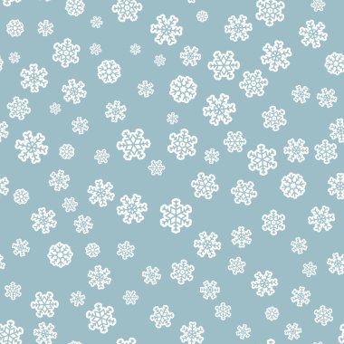 Kar tanesi seamless modeli. Beyaz arka plan üzerinde kar. Soyut duvar kağıdı, dekorasyon sarma. Sembol kış, neşeli Noel tatili, mutlu yeni yıl kutlama vektör çizim.