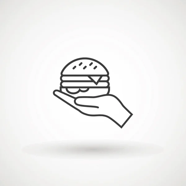 Offene Hand mit Hamburger Glyphen-Ikone. Silhouette-Symbol. Cheeseburger gratis. Vektor isolierte Abbildung — Stockvektor