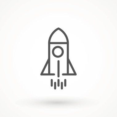 Roket illüstrasyonunu başlat. Gelecekçi uzay gemisi geçmişi. İş Dünyası uzay gemisi simgesini başlat