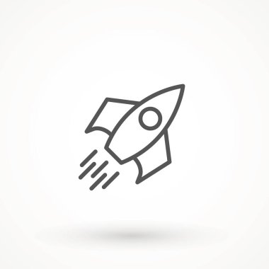 Roket illüstrasyonunu başlat. Gelecekçi uzay gemisi geçmişi. İş Dünyası uzay gemisi simgesini başlat