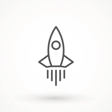 Roket illüstrasyonunu başlat. Gelecekçi uzay gemisi geçmişi. İş Dünyası uzay gemisi simgesini başlat