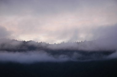 Mavi ve beyaz makine bir bulutlu gökyüzü karşı görülür. Çevredeki binalara cüceler. Bazı ağaçlar bir yana vardır.