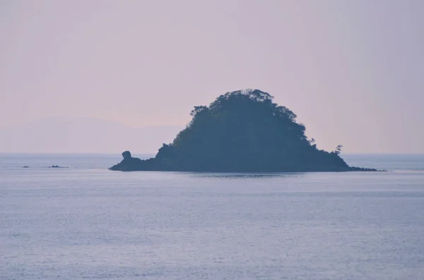 Una isla cubierta de árboles al atardecer . —  Fotos de Stock