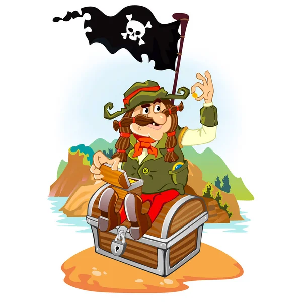 海盗在一个岛上的胸部 — 图库矢量图片