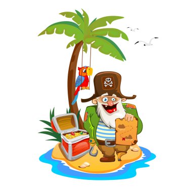 Bir kartı elinde bir ıssız adada korsan