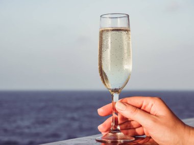 Güzel bir kadeh şampanya tutan sevimli kadın