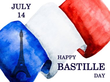 Fransız Bayrağı. Güzel vatansever kartı. Yakın çekim, yukarıdan görüş. Ulusal tatil konsepti. Ailen, akrabaların, arkadaşların ve meslektaşların için tebrikler.